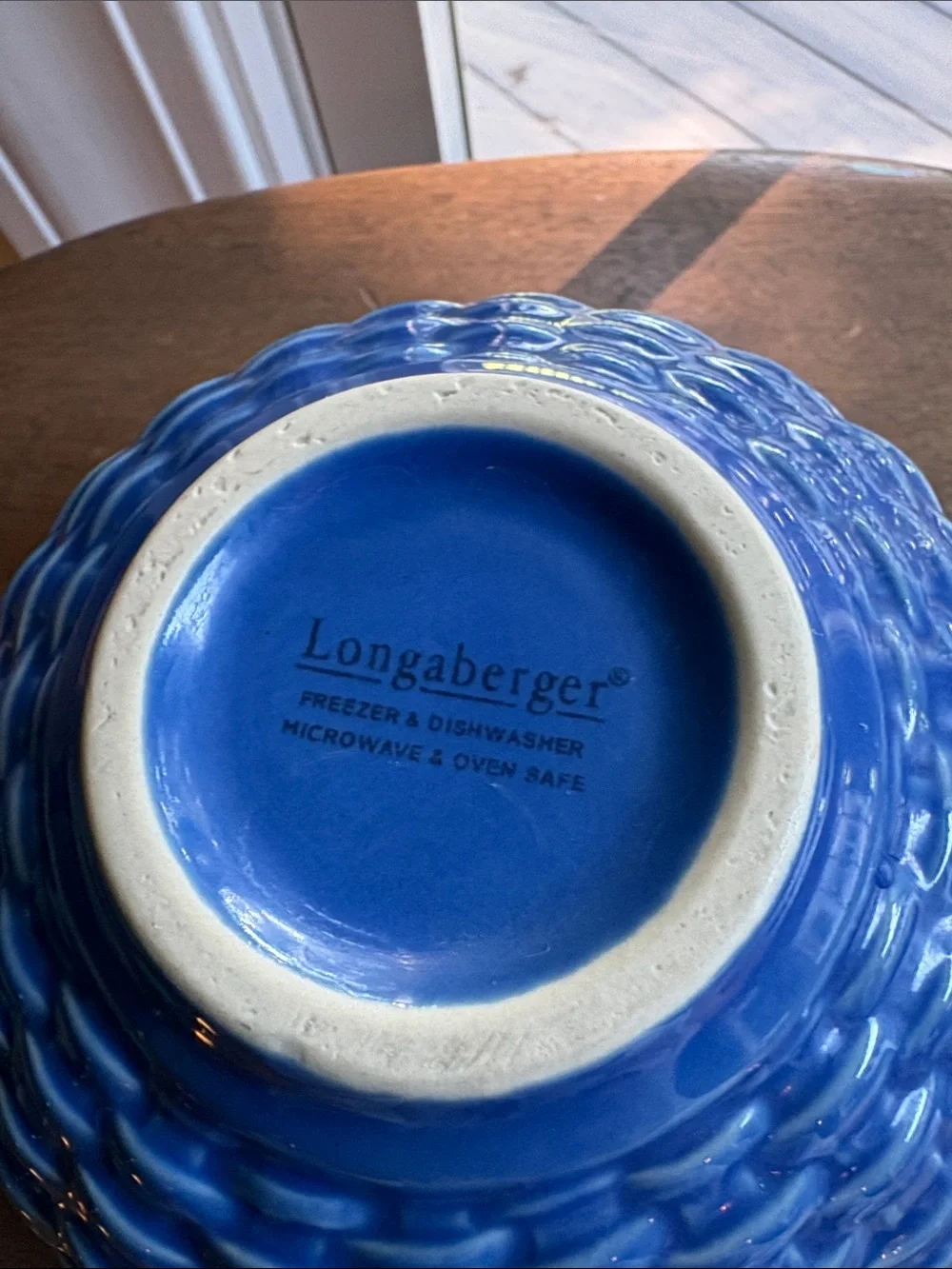 Longaberger Deep Blue Ceramic Basketweave Serving Bowl